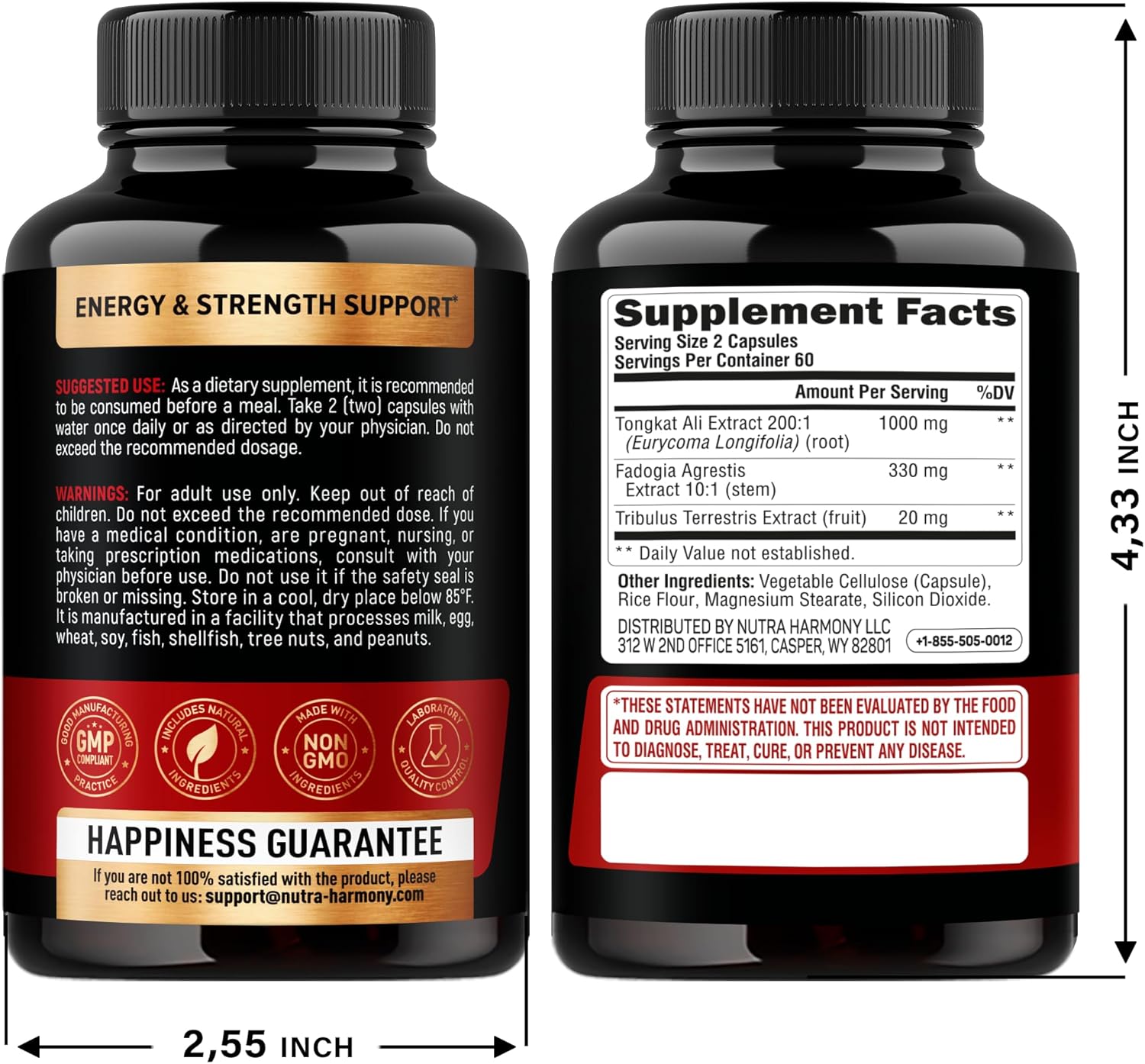 High Potency Tongkat Ali Men's Complex - Fadogia Agrestis & Tribulus Terrestris Blend for Energy, Strength & Performance - 200:1 Extract - 3rd Party Tested - 120 Capsules