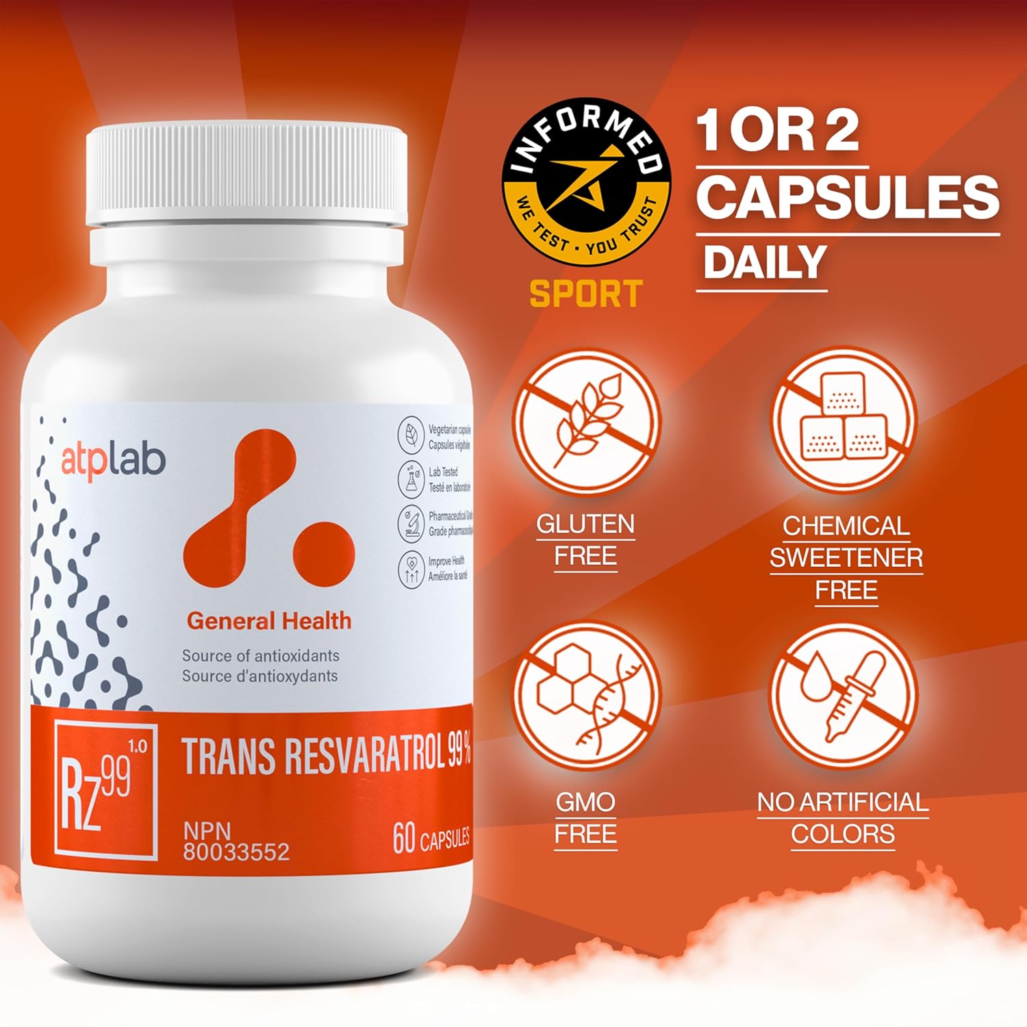 High Potency Trans Resveratrol 99% Capsules - 60 Count | Powerful Antioxidant Support from ATP LAB