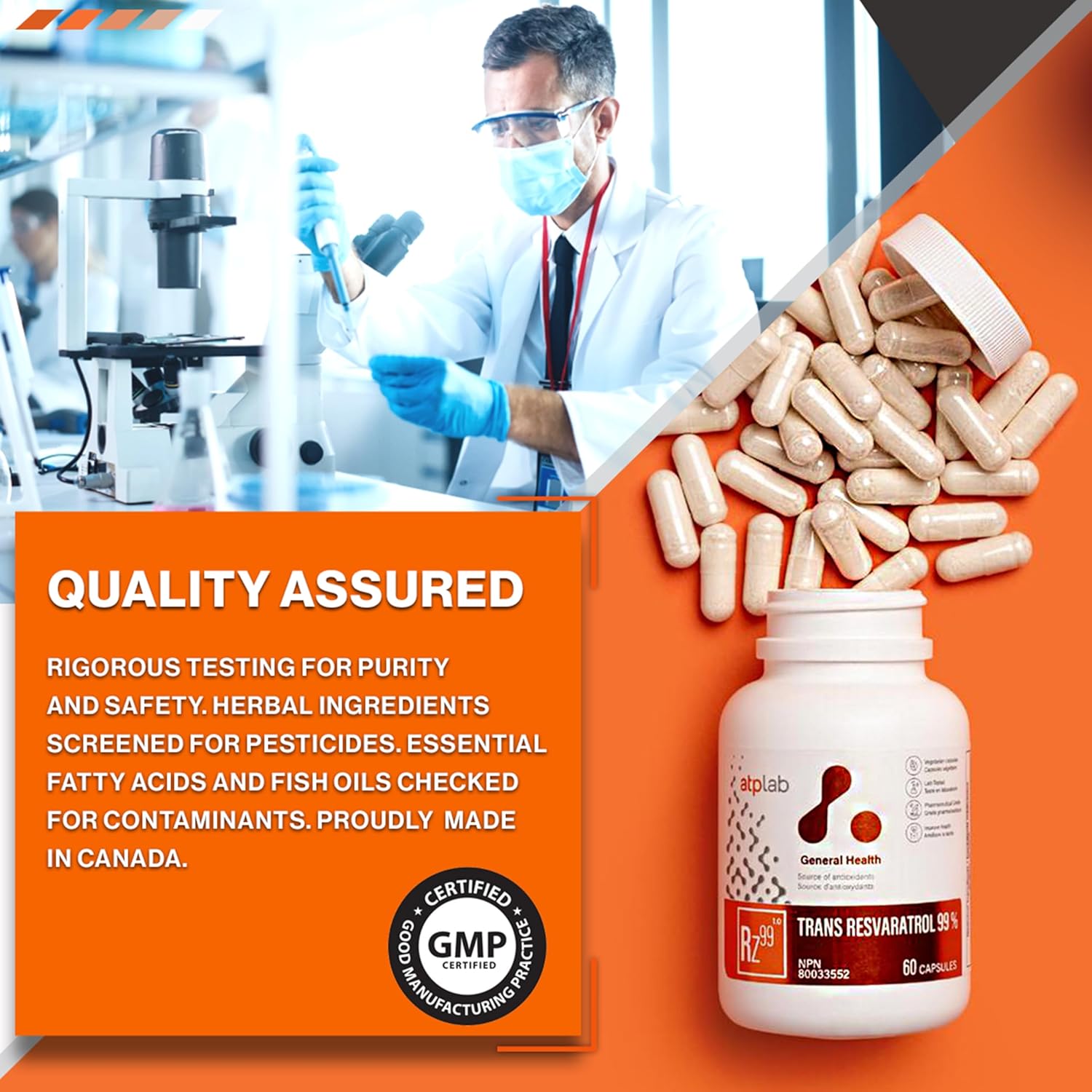 High Potency Trans Resveratrol 99% Capsules - 60 Count | Powerful Antioxidant Support from ATP LAB