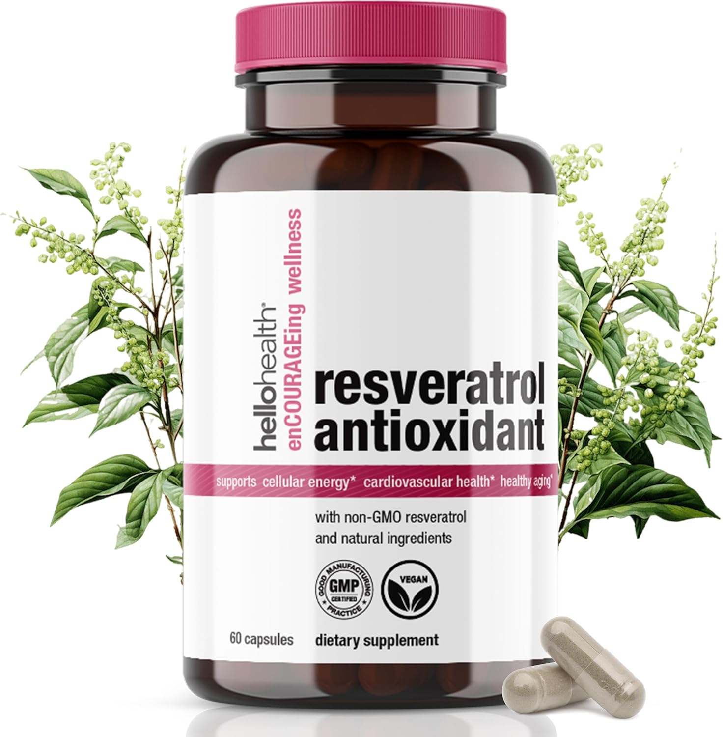 High Potency Trans Resveratrol Capsules - 600mg Supplement for Healthy Aging, Longevity, Cognitive Health - Non-GMO Vegetarian Capsules - 60 Day Supply