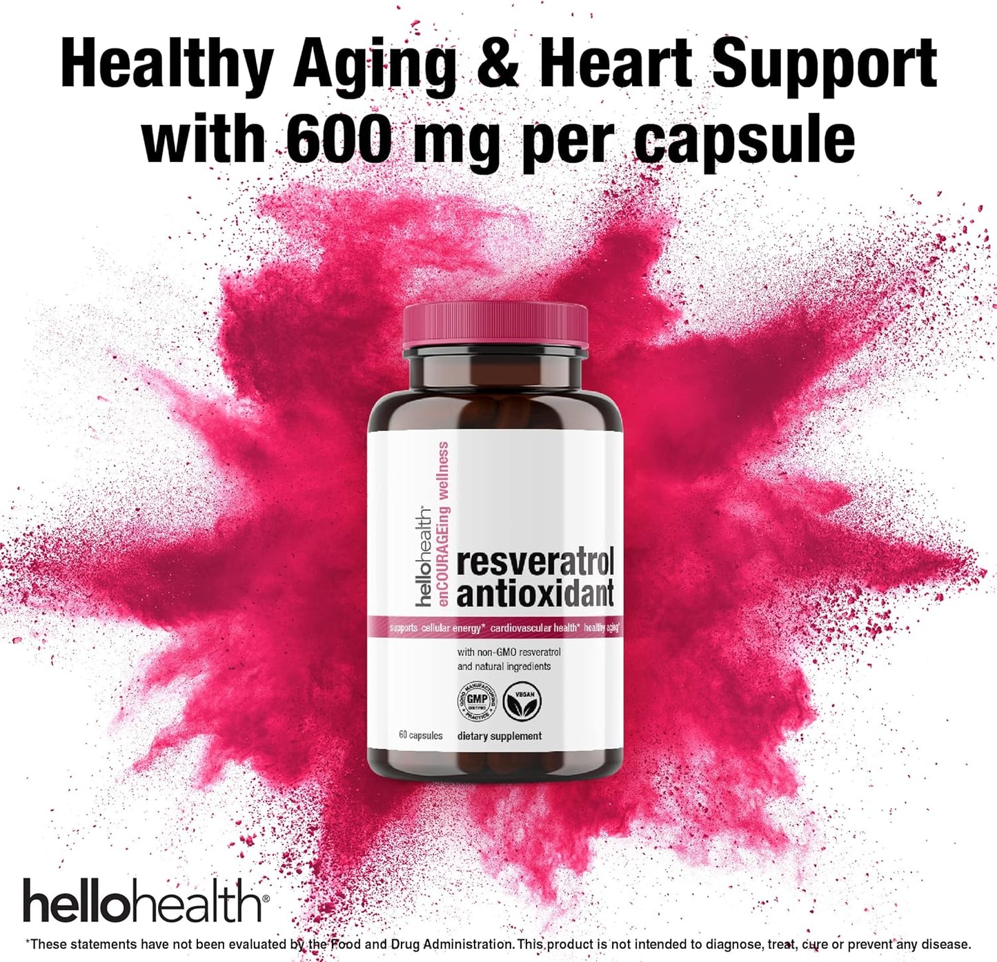 High Potency Trans Resveratrol Capsules - 600mg Supplement for Healthy Aging, Longevity, Cognitive Health - Non-GMO Vegetarian Capsules - 60 Day Supply