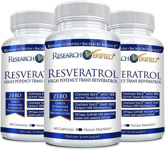 High Potency Trans-Resveratrol Supplement - 3000mg Total - Anti-Aging Support - 180 Capsules - 3 Bottles