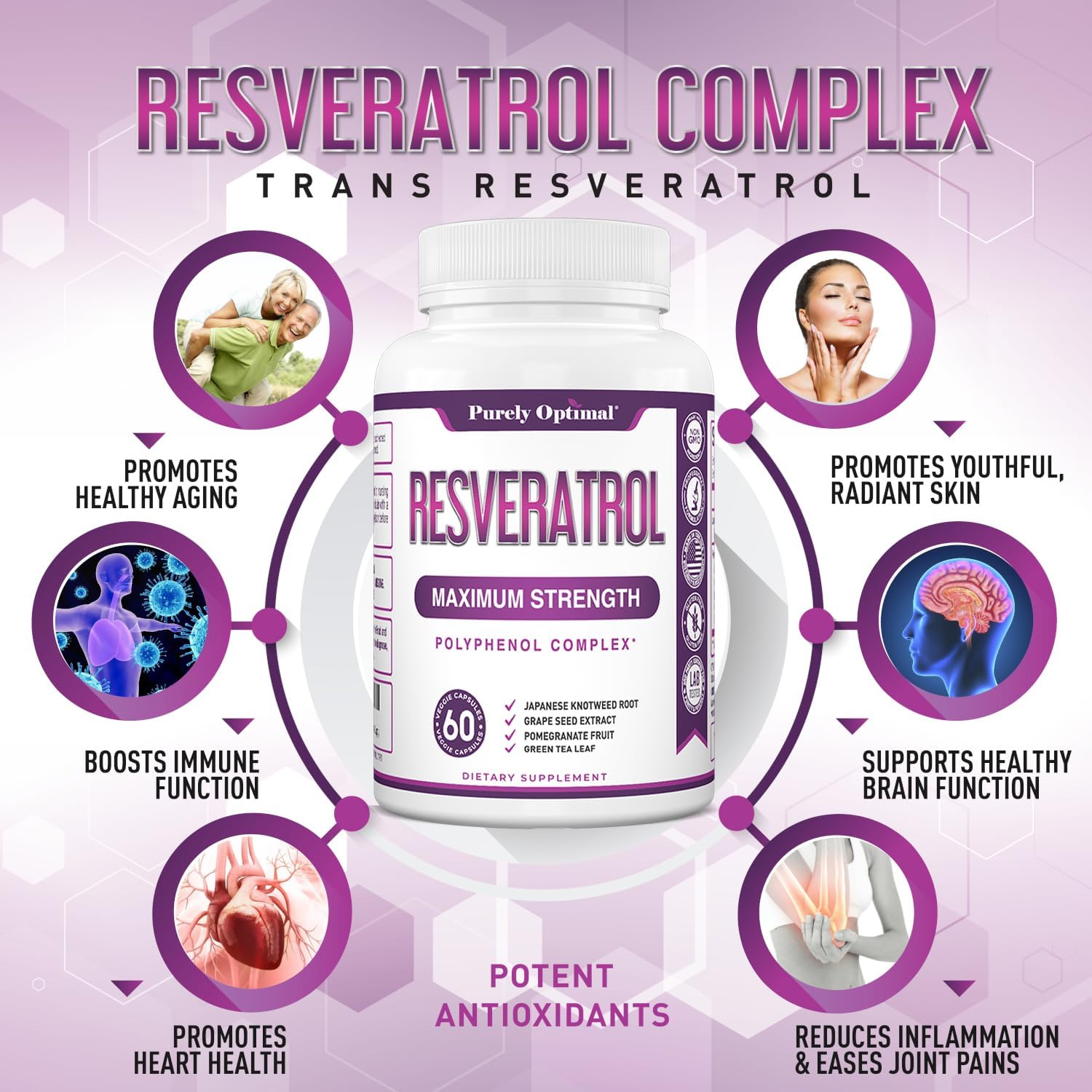 High Potency Trans-Resveratrol Supplement 1500mg - Vegan Capsules for Graceful Aging, Immunity, & Wellness