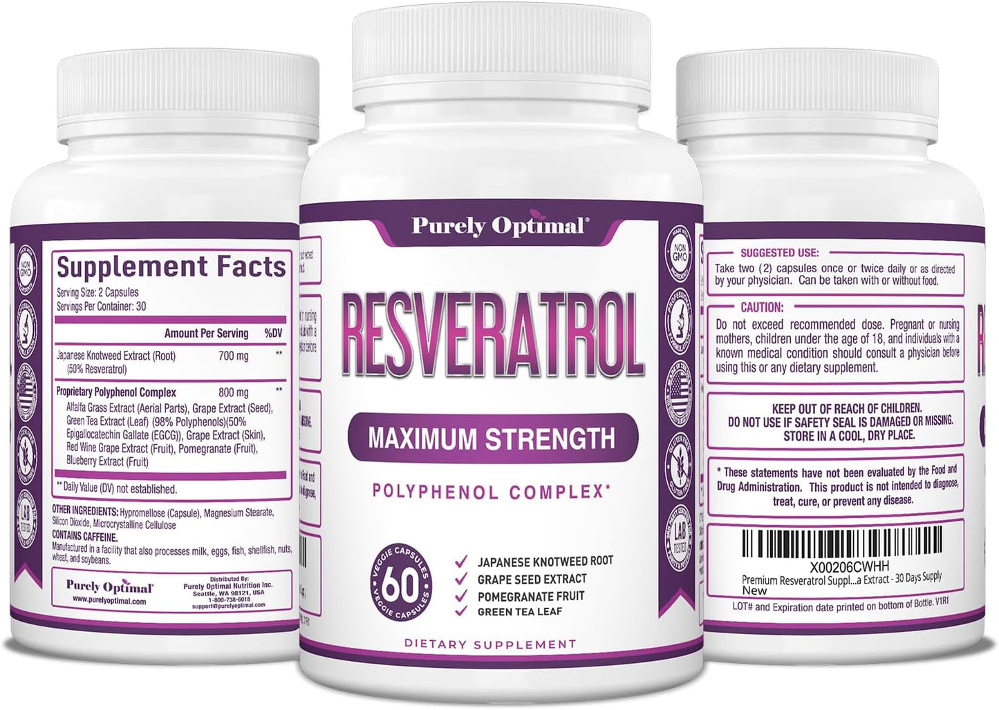 High Potency Trans-Resveratrol Supplement 1500mg - Vegan Capsules for Graceful Aging, Immunity, & Wellness