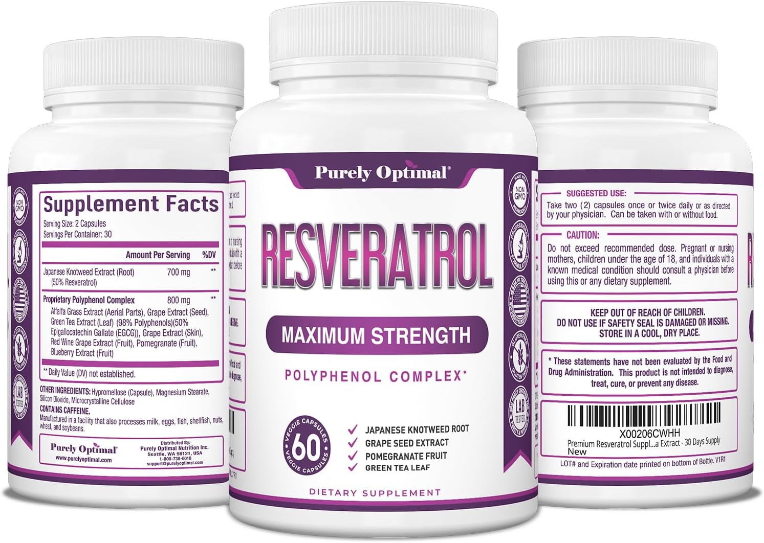 High Potency Trans-Resveratrol Supplement 1500mg - Vegan Capsules for Graceful Aging, Immunity, & Wellness