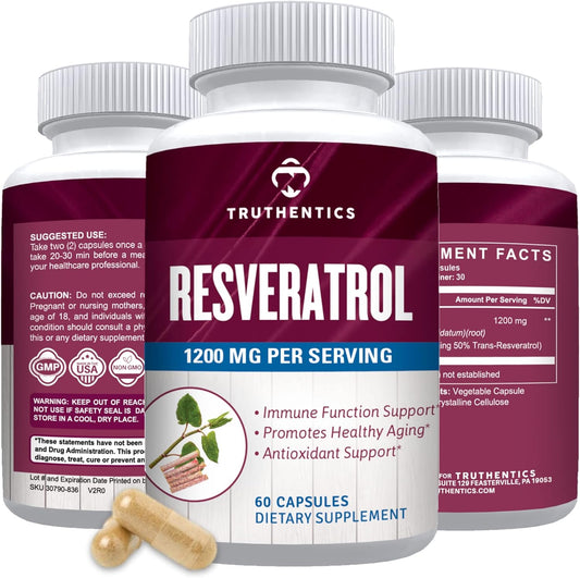 High Potency Trans Resveratrol Supplement for Healthy Aging, Skin & Immune Health - 1200mg Japanese Knotweed Capsules - 60 Vegan Capsules