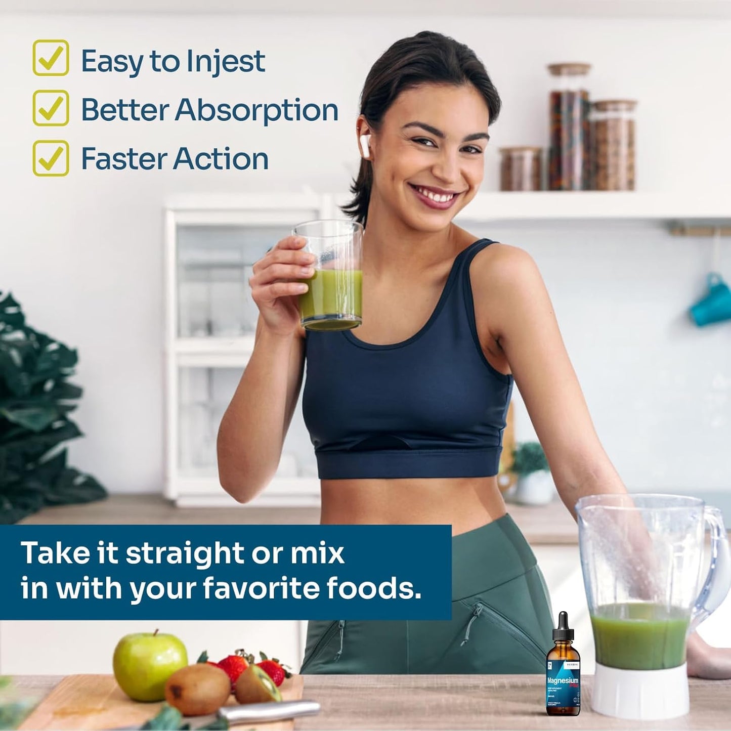 High Potency Triple Complex Magnesium Liquid Drops with Vitamins for 100% Absorption - 45-Day Supply