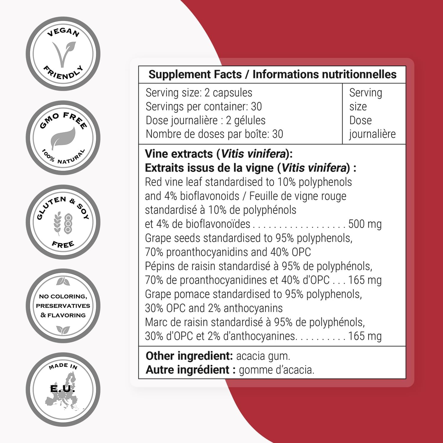 High Potency Triple Vino Circulation with Red Vine Leaf Extract - 3-in-1 Formula - Vegan & Gluten Free - 60 Veg Capsules