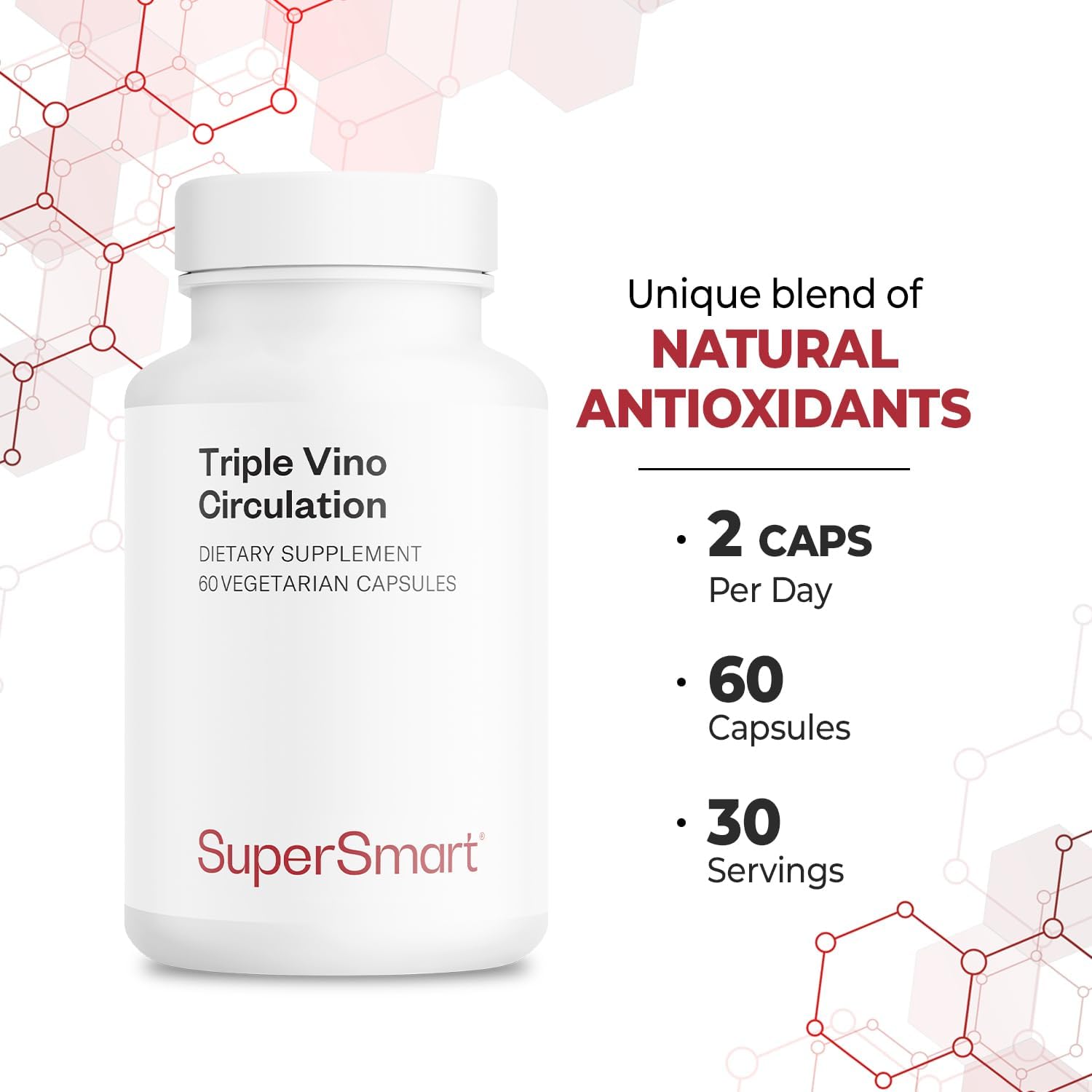 High Potency Triple Vino Circulation with Red Vine Leaf Extract - 3-in-1 Formula - Vegan & Gluten Free - 60 Veg Capsules