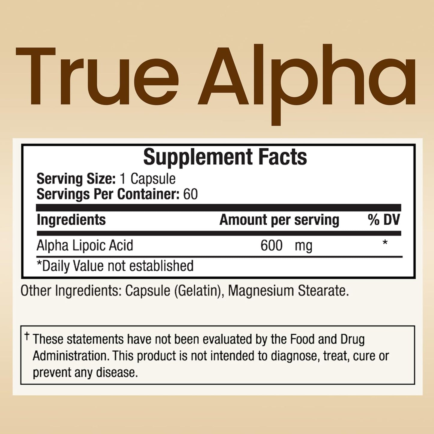 High Potency TRUEMED Alpha Lipoic Acid 600mg Supplement for Energy, Cellular Health, Immunity, Skin & Metabolism - 60 Capsules