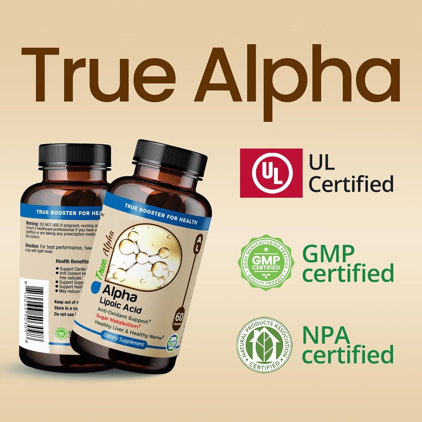 High Potency TRUEMED Alpha Lipoic Acid 600mg Supplement for Energy, Cellular Health, Immunity, Skin & Metabolism - 60 Capsules