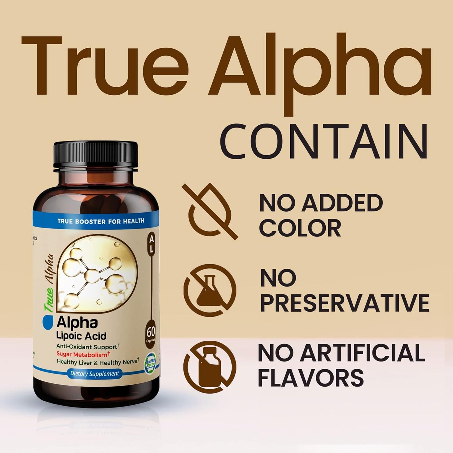 High Potency TRUEMED Alpha Lipoic Acid 600mg Supplement for Energy, Cellular Health, Immunity, Skin & Metabolism - 60 Capsules