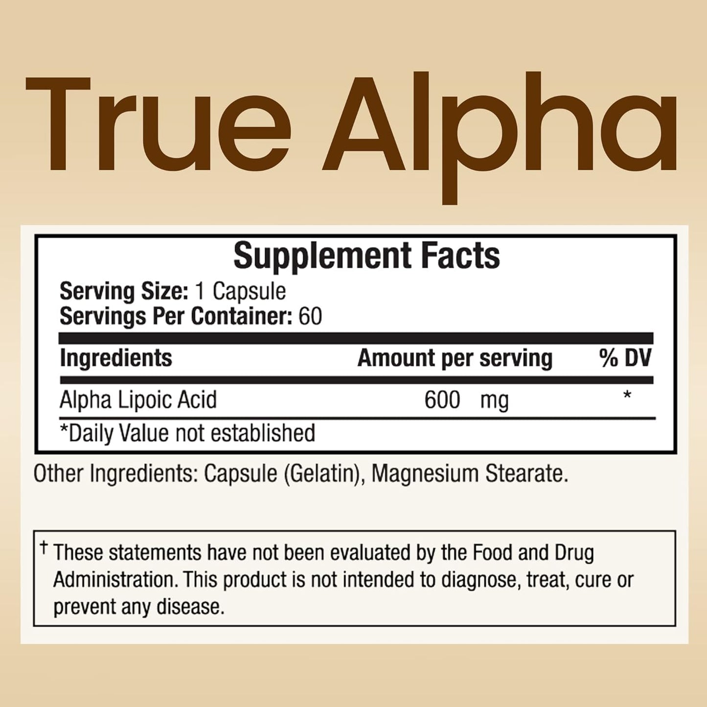 High Potency TRUEMED Alpha Lipoic Acid 600mg Supplement for Energy, Cellular Health, Immunity, Skin & Metabolism - 60 Capsules
