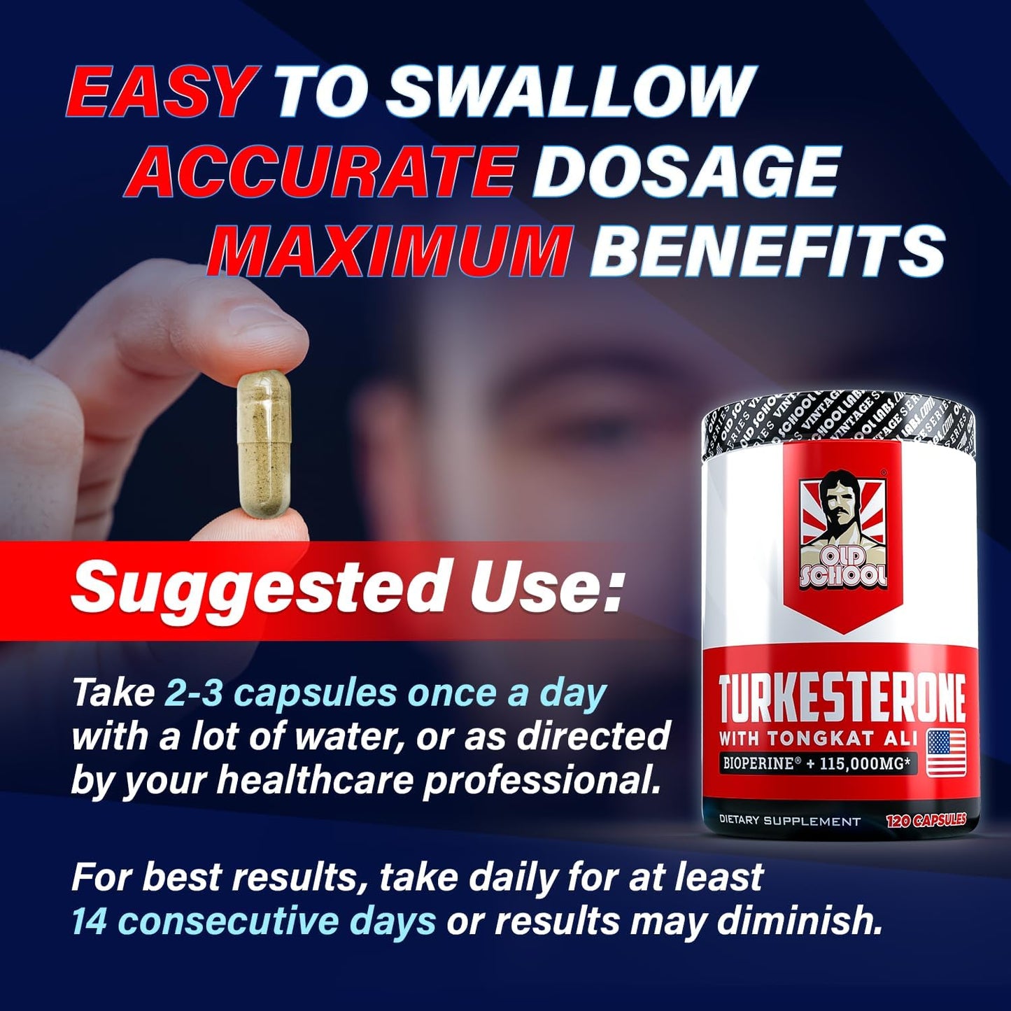 High Potency Turkesterone Supplement for Lean Muscle Growth & Stamina - 15,000mg + BioPerine - USA Made - 120 Capsules