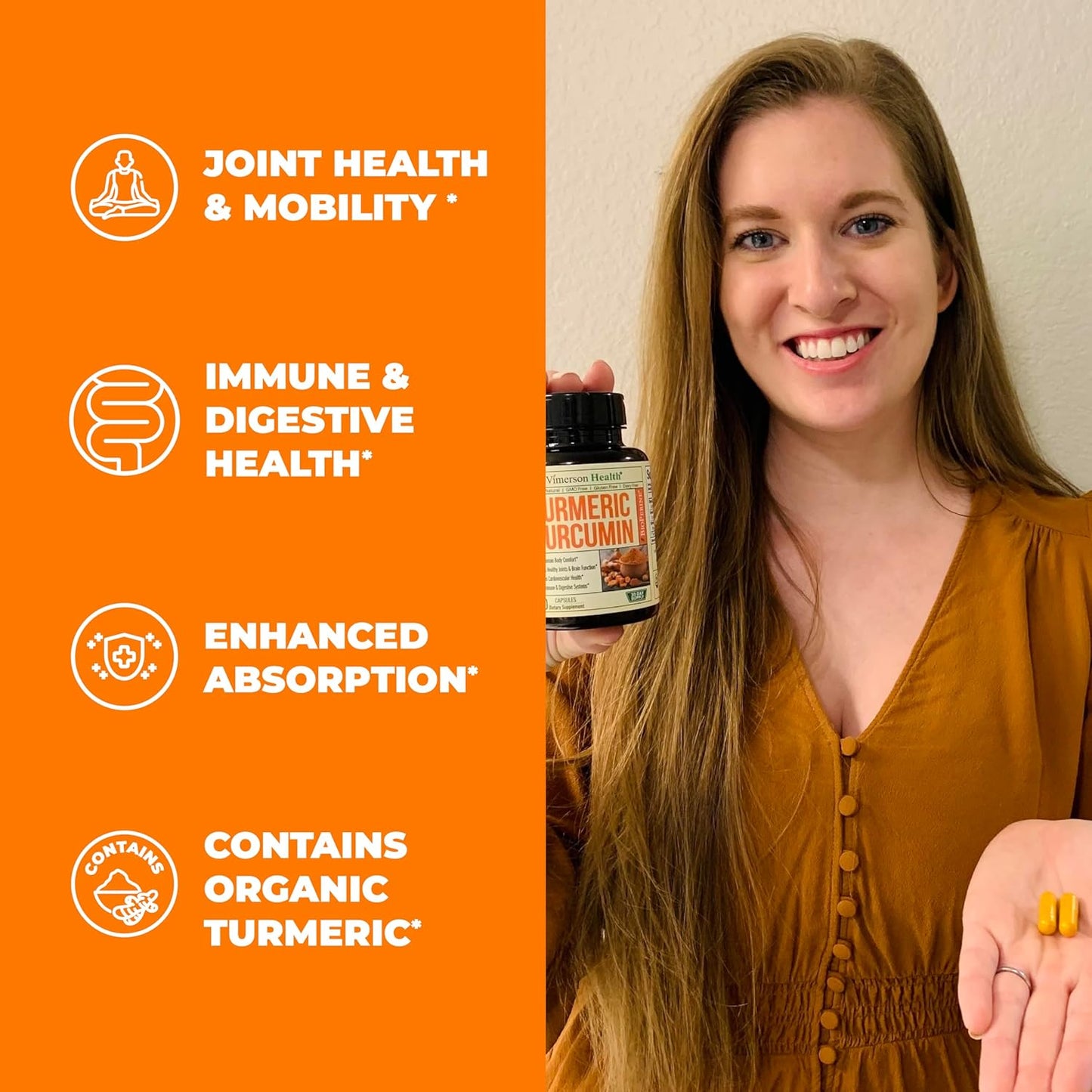 High Potency Turmeric Curcumin Supplement with Organic Tumeric 1200mg - 60 Capsules for Immune & Joint Health