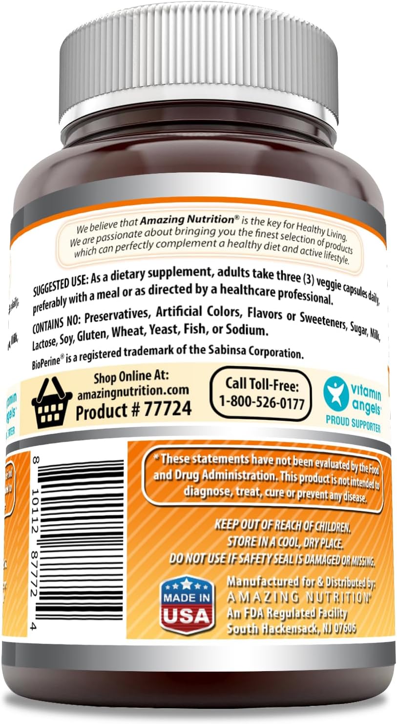 High Potency Turmeric Curcumin with Bioperine 3000mg | 90 Veggie Capsules | Non-GMO, Gluten Free | Made in USA by Amazing Nutrition