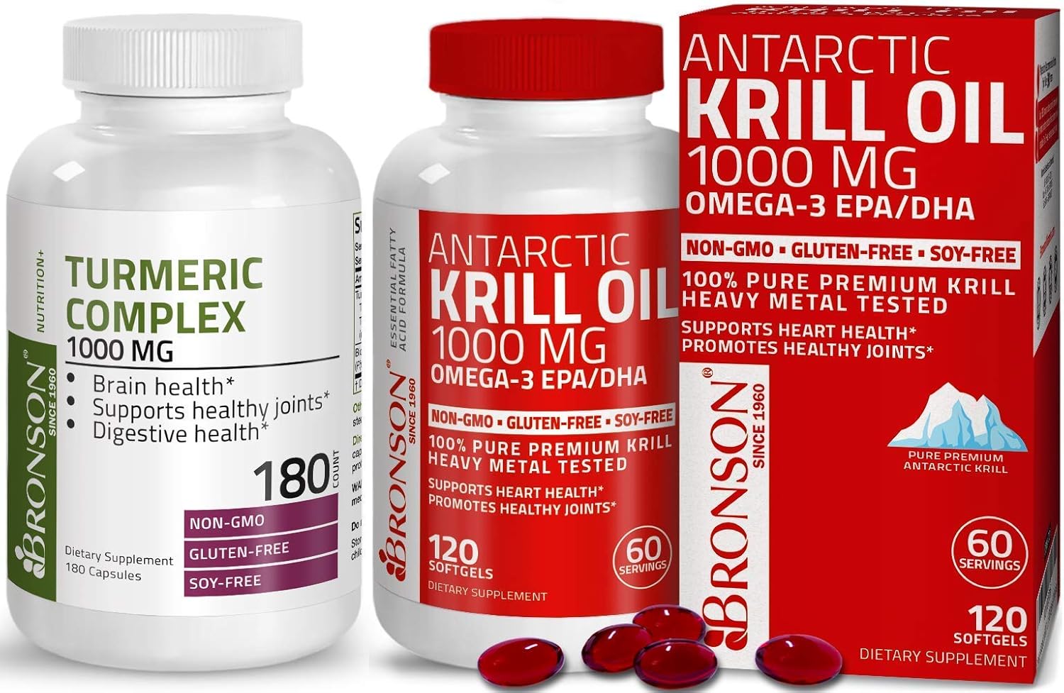 High Potency Turmeric Curcumin with BioPerine for Joint Support + Antarctic Krill Oil 1000mg with Omega-3s EPA, DHA