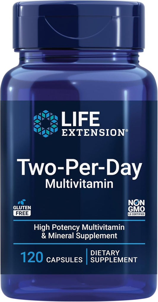 High-Potency Two-Per-Day Multivitamin with Over 25 Nutrients, Two-Month Supply, Non-GMO, Gluten-Free - 120 Capsules