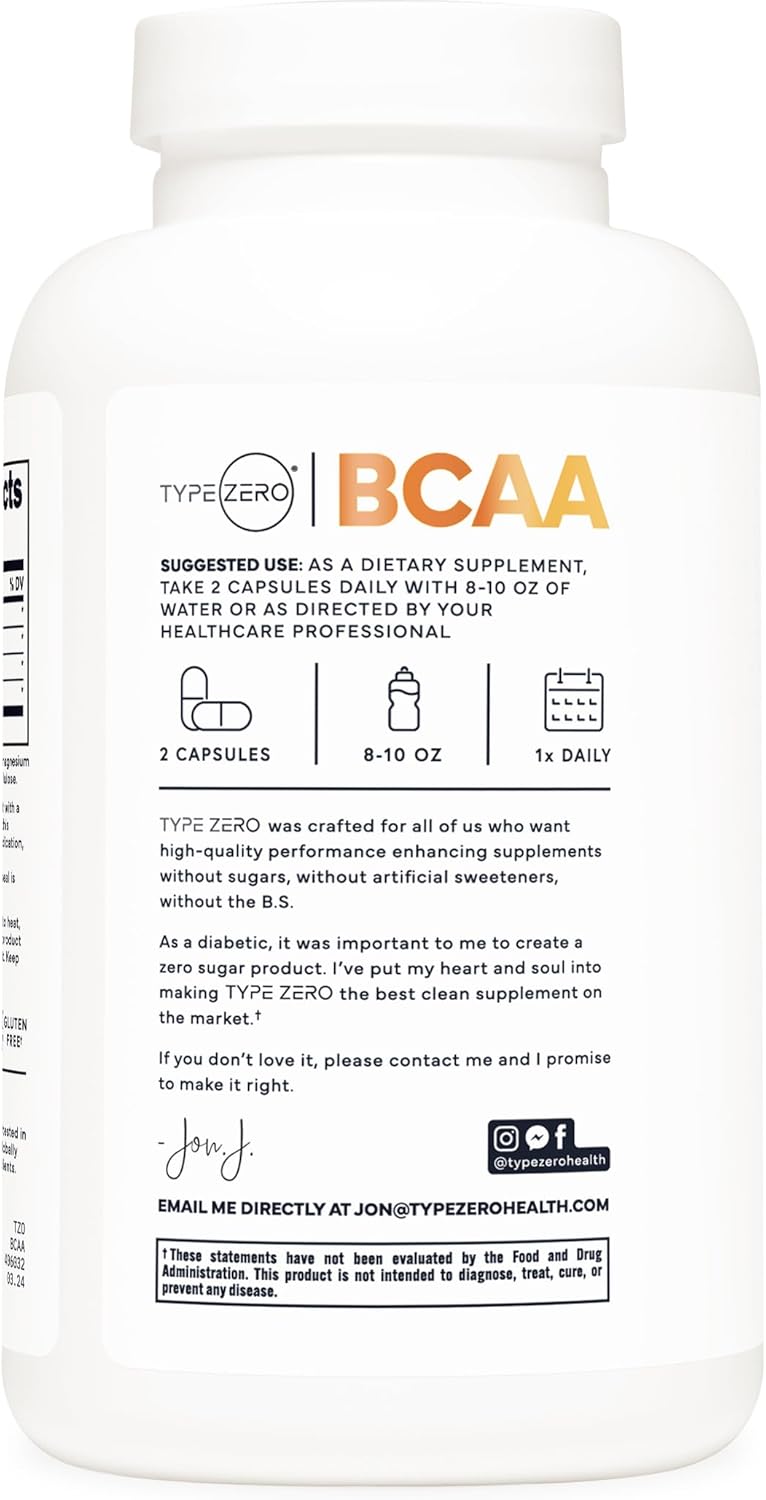 High Potency Type Zero BCAA Capsules - 180 Count (90 Servings) - 500mg L-Leucine, 1000mg L-Isoleucine & L-Valine - Branched Chain Amino Acids Supplement