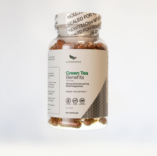 High Potency U.S. Bioceuticals Green Tea Capsules - 120 Count - 350mg EGCG - 99.9% Polyphenols - Health Support