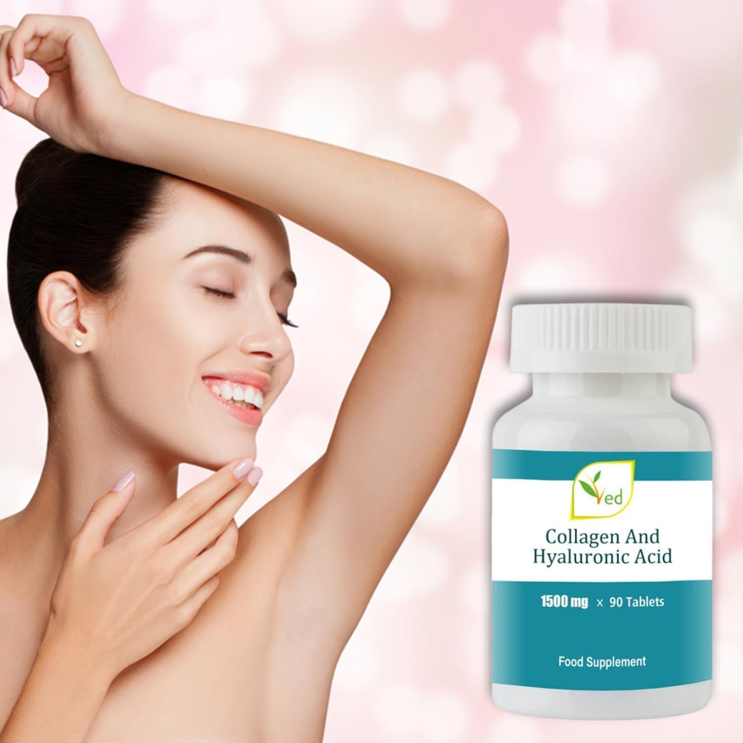 High Potency VED Ultra Pure Collagen & Hyaluronic Acid Tablets - 90 Count, 1500mg per Tablet