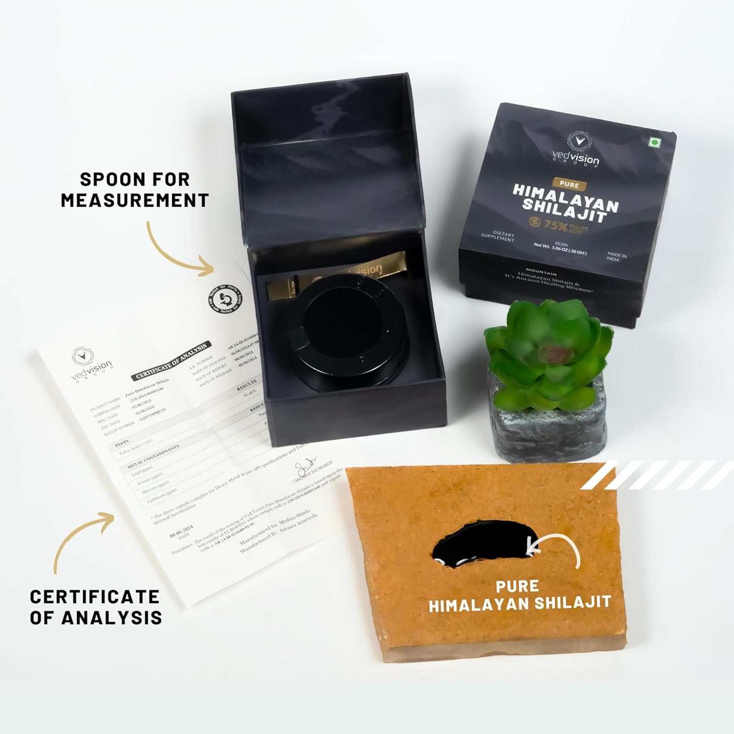 High Potency VedVision Pure Himalayan Shilajit Resin - 400mg A Grade with 75%+ Fulvic Acid & 85+ Trace Minerals - Men & Women - Lab Tested - 75 Servings