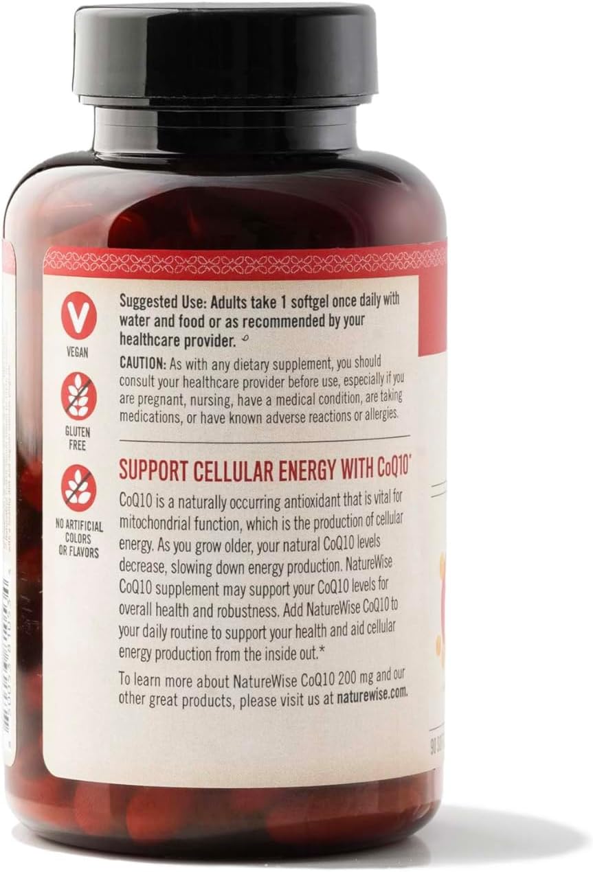 High Potency Vegan CoQ10 200mg Softgels - Heart Health & Energy Supplement - Antioxidant, Non-GMO, Gluten-Free - 90 Count