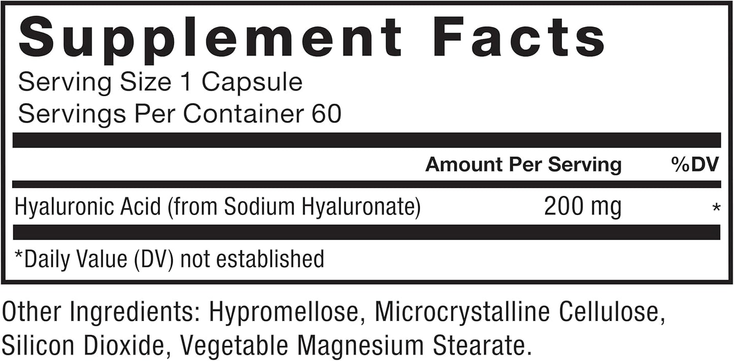High Potency Vegan Hyaluronic Acid Supplements for Joint Health and Skin Hydration - 60 Capsules