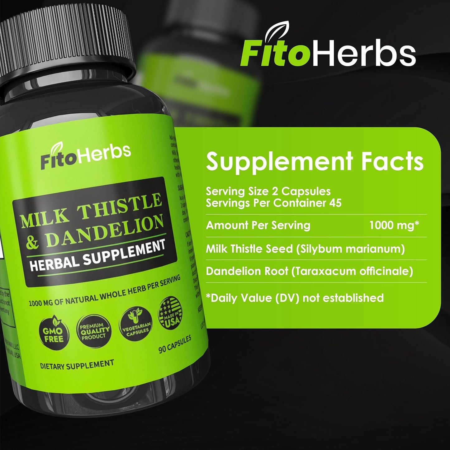 High-Potency Vegan Milk Thistle & Dandelion Capsules for Liver Detox & Digestive Health Support - 1000mg Antioxidant Supplements - 90 Count