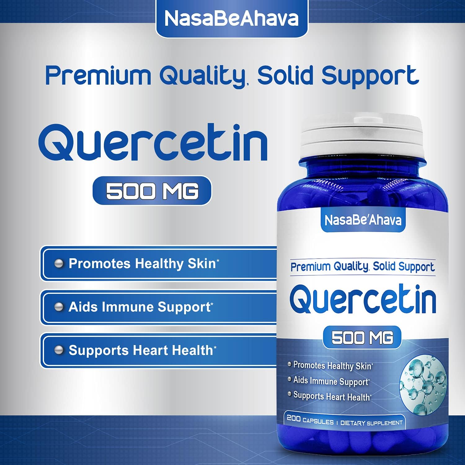 High Potency Vegan Quercetin Dihydrate Capsules for Heart, Skin, and Immune Support - 500mg Antioxidant Supplement - Gluten-Free - Made in USA (200 Servings)