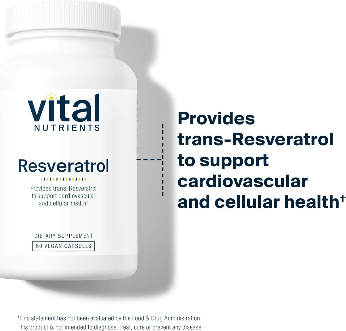 High Potency Vegan Resveratrol Supplement for Cardiovascular and Cell Health, Gluten-Free, Non-GMO - 60 Capsules