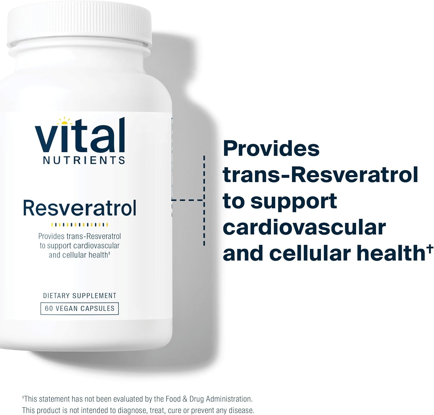 High Potency Vegan Resveratrol Supplement for Cardiovascular and Cell Health, Gluten-Free, Non-GMO - 60 Capsules
