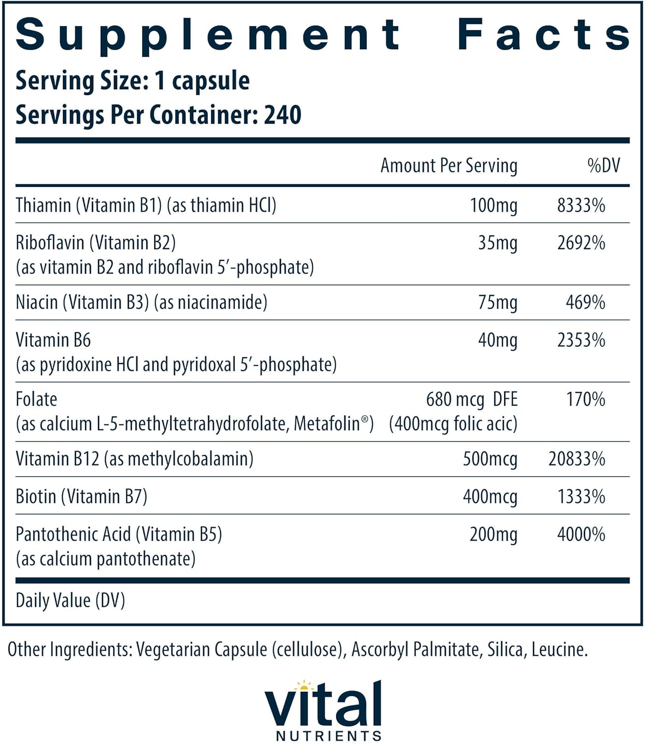 High-Potency Vegan Vitamin B-Complex Capsules for Energy, Metabolism, and Heart Health - 240 Capsules