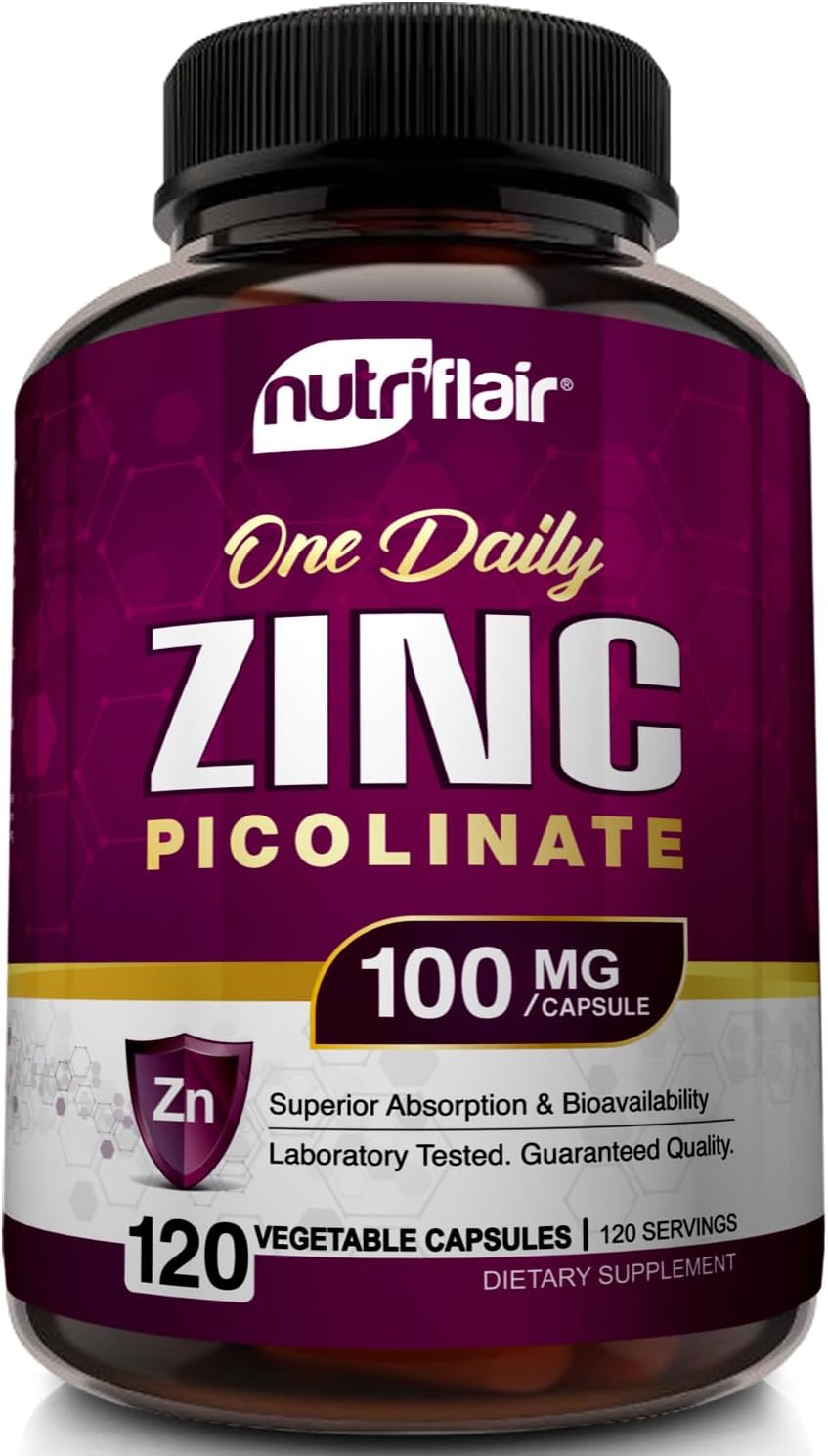 High Potency Vegan Zinc Picolinate Supplement - 100mg, 120 Capsules - Non-GMO, Made in USA, Lab Tested