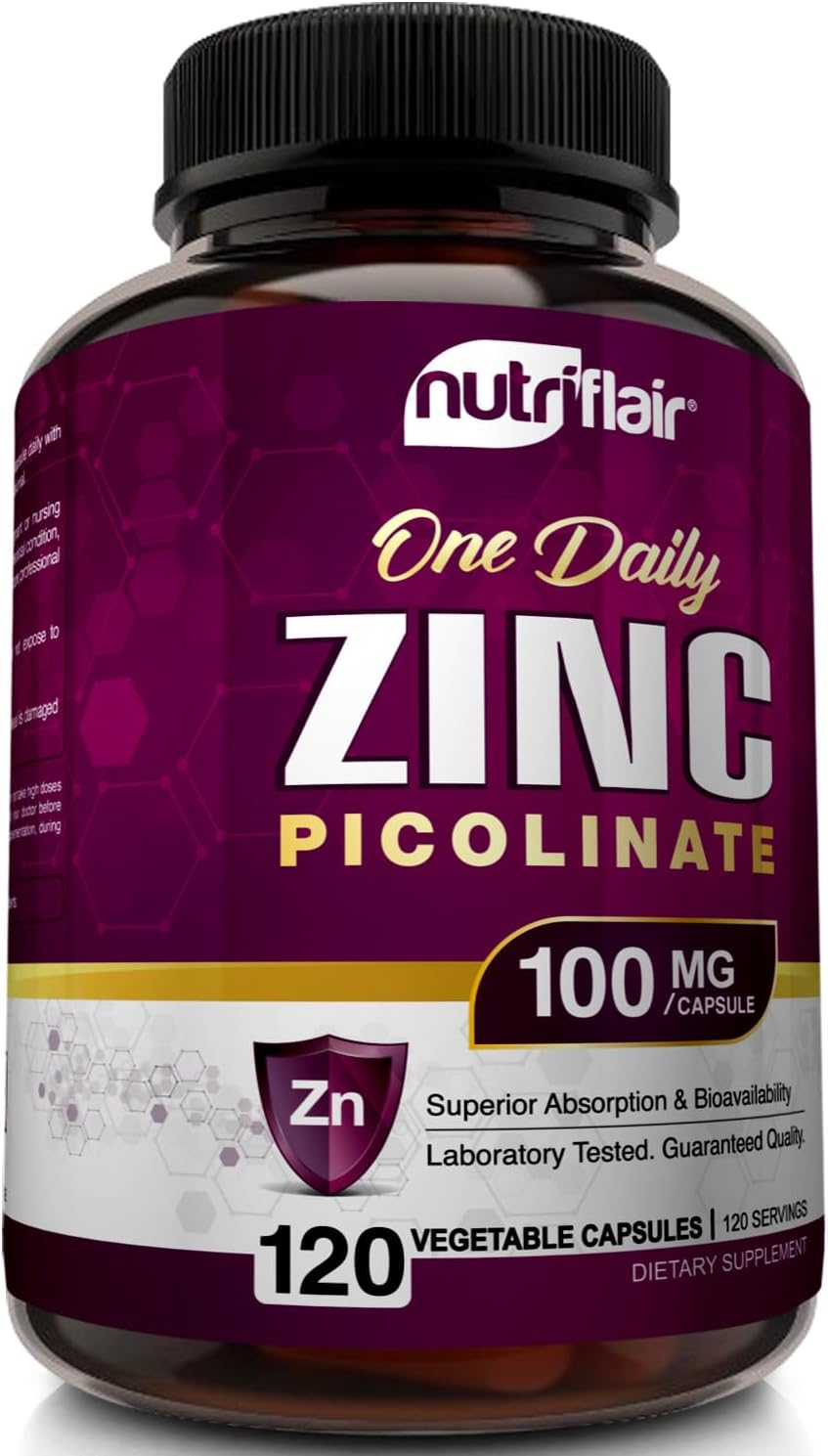 High Potency Vegan Zinc Picolinate Supplement - 100mg, 120 Capsules - Non-GMO, Made in USA, Lab Tested