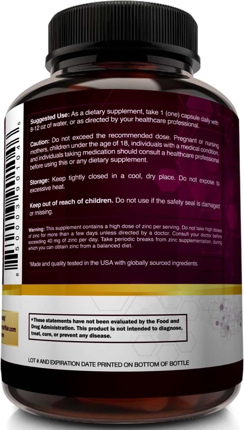 High Potency Vegan Zinc Picolinate Supplement - 100mg, 120 Capsules - Non-GMO, Made in USA, Lab Tested