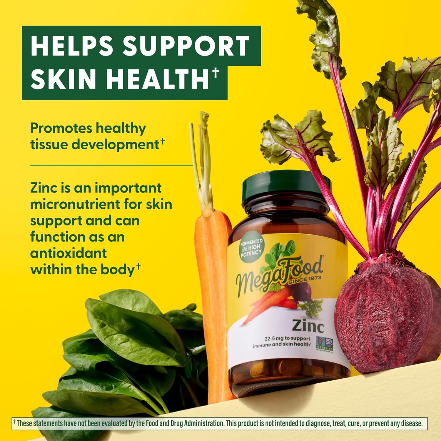 High Potency Vegan Zinc Supplements for Immune Support - 22.5 mg Fermented Zinc - Gluten-Free, Kosher - 120 Tablets