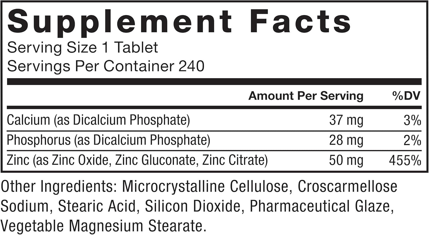 High-Potency Vegan Zinc Supplements with Zinc Oxide, Gluconate, and Citrate for Immune Health - 240 Tablets