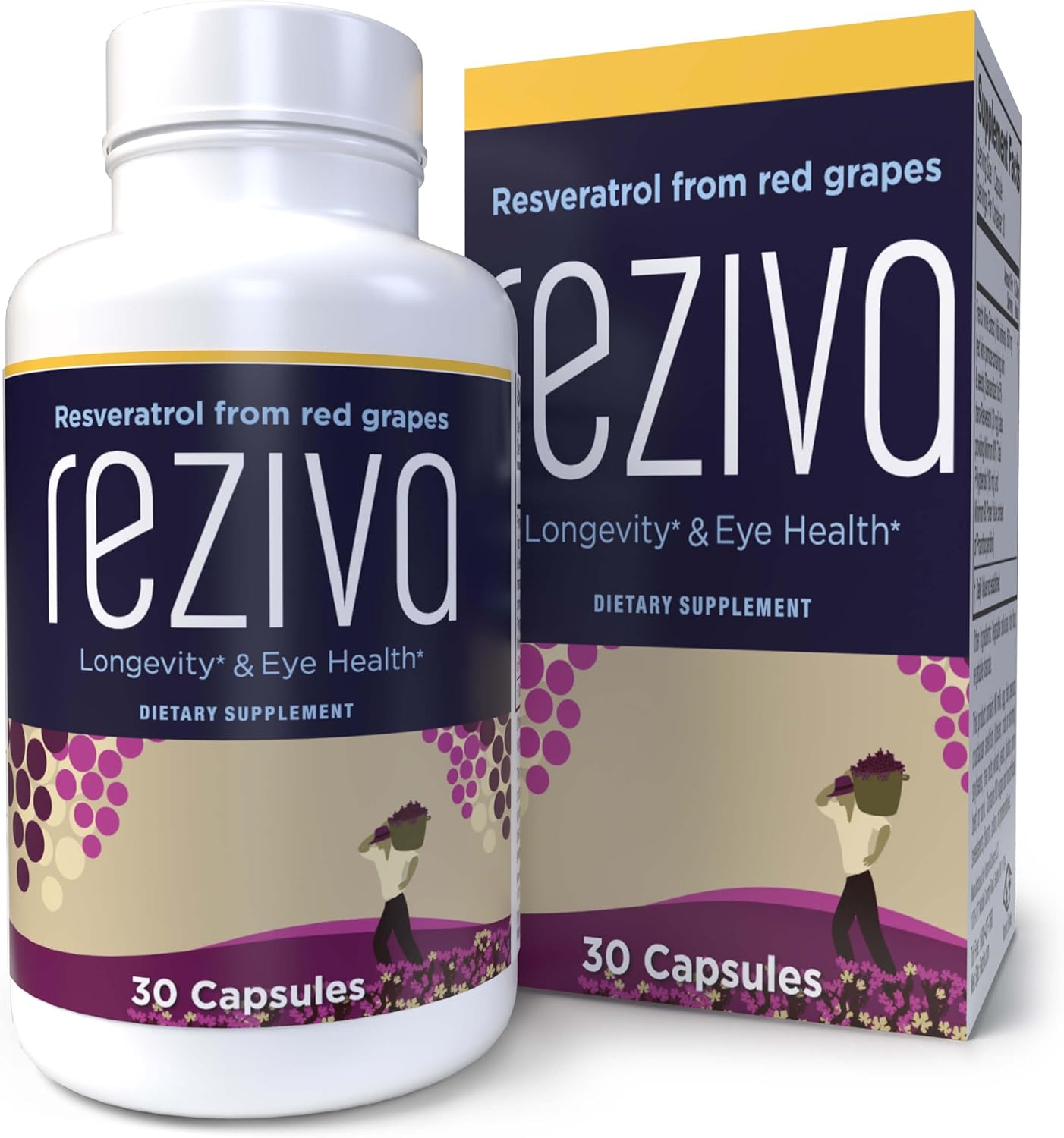 High Potency VisiVite Reziva Resveratrol Supplement - Doctor Formulated Transresveratrol Capsules for Longevity, Eye Health & Well-Being - 30 Veg Caps