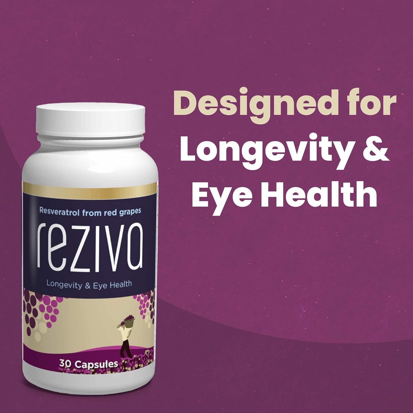 High Potency VisiVite Reziva Resveratrol Supplement - Doctor Formulated Transresveratrol Capsules for Longevity, Eye Health & Well-Being - 30 Veg Caps