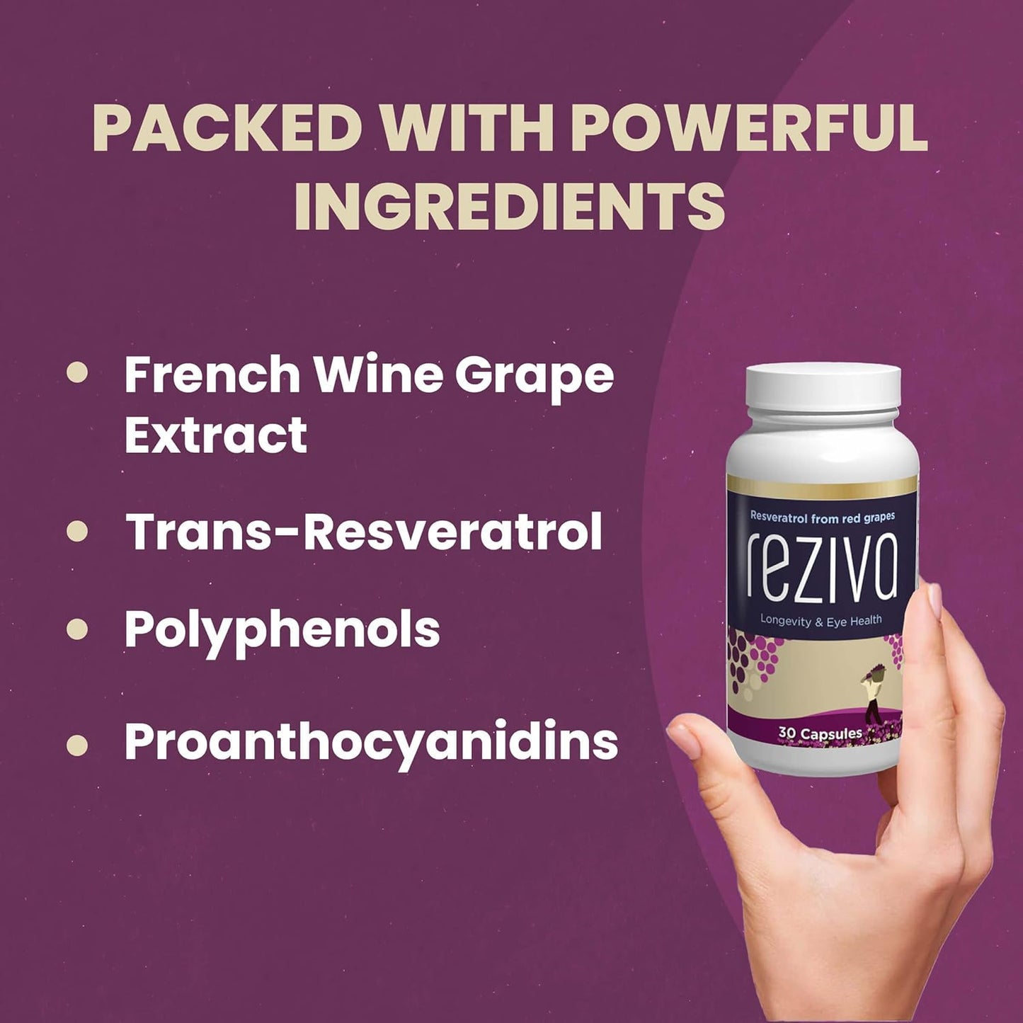 High Potency VisiVite Reziva Resveratrol Supplement - Doctor Formulated Transresveratrol Capsules for Longevity, Eye Health & Well-Being - 30 Veg Caps