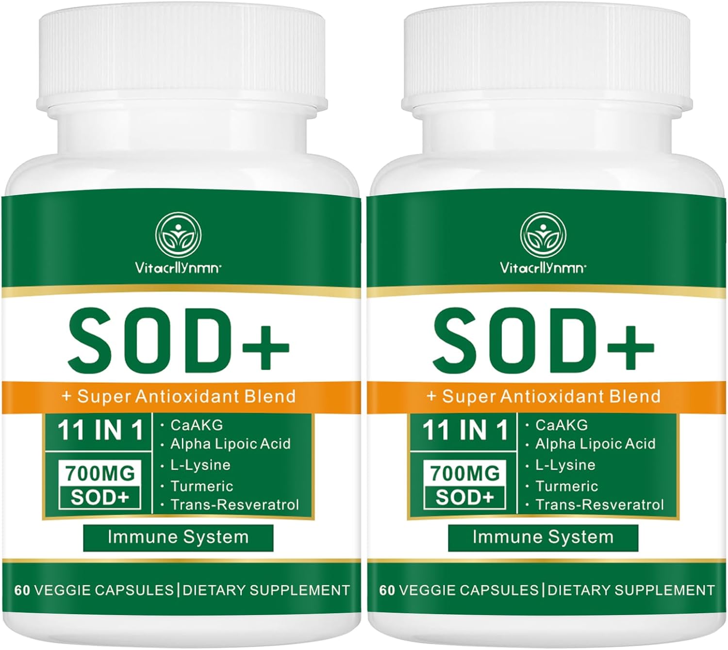 High Potency VITACRLLYNMN 700MG Sod Superoxide Dismutase Antioxidant Supplement - Promotes Cellular Health - 120 Capsules