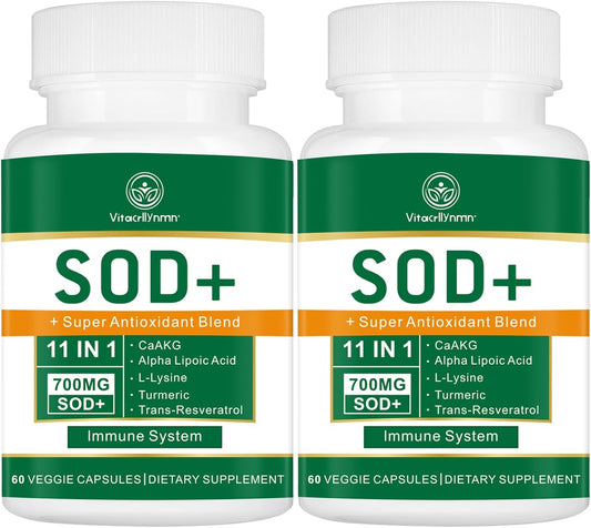 High Potency VITACRLLYNMN 700MG Sod Superoxide Dismutase Antioxidant Supplement - Promotes Cellular Health - 120 Capsules