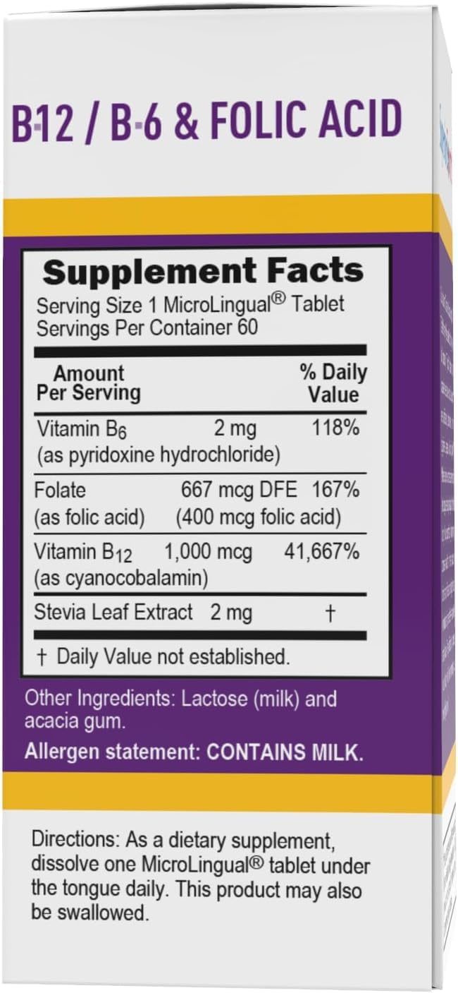 High Potency Vitamin B-12 Cyanocobalamin with B-6 and Folic Acid - Boost Brain & Heart Health - Enhance Energy - 60 Sublingual Tablets