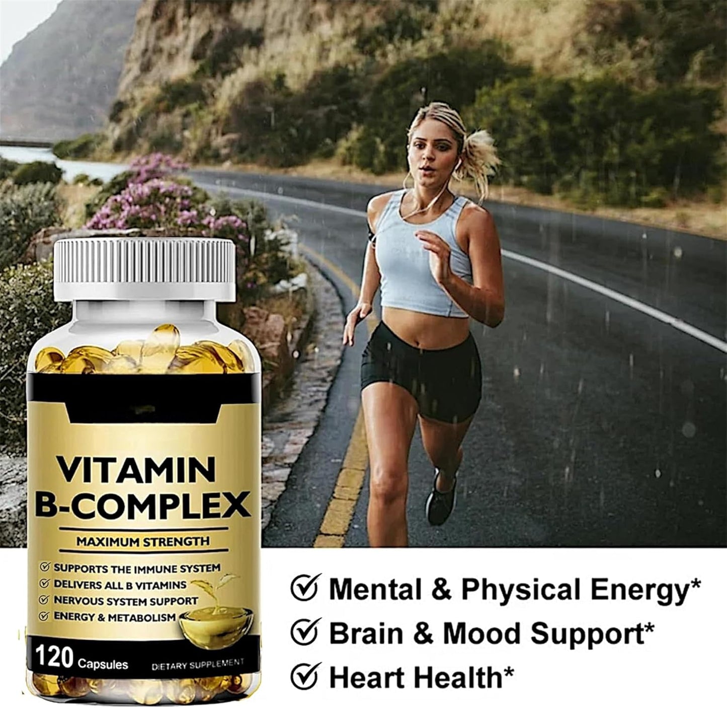 High-Potency Vitamin B-Complex with CoQ10 and Vitamin C - Energy and Metabolism Support, 120 Softgels, 60 Day Supply