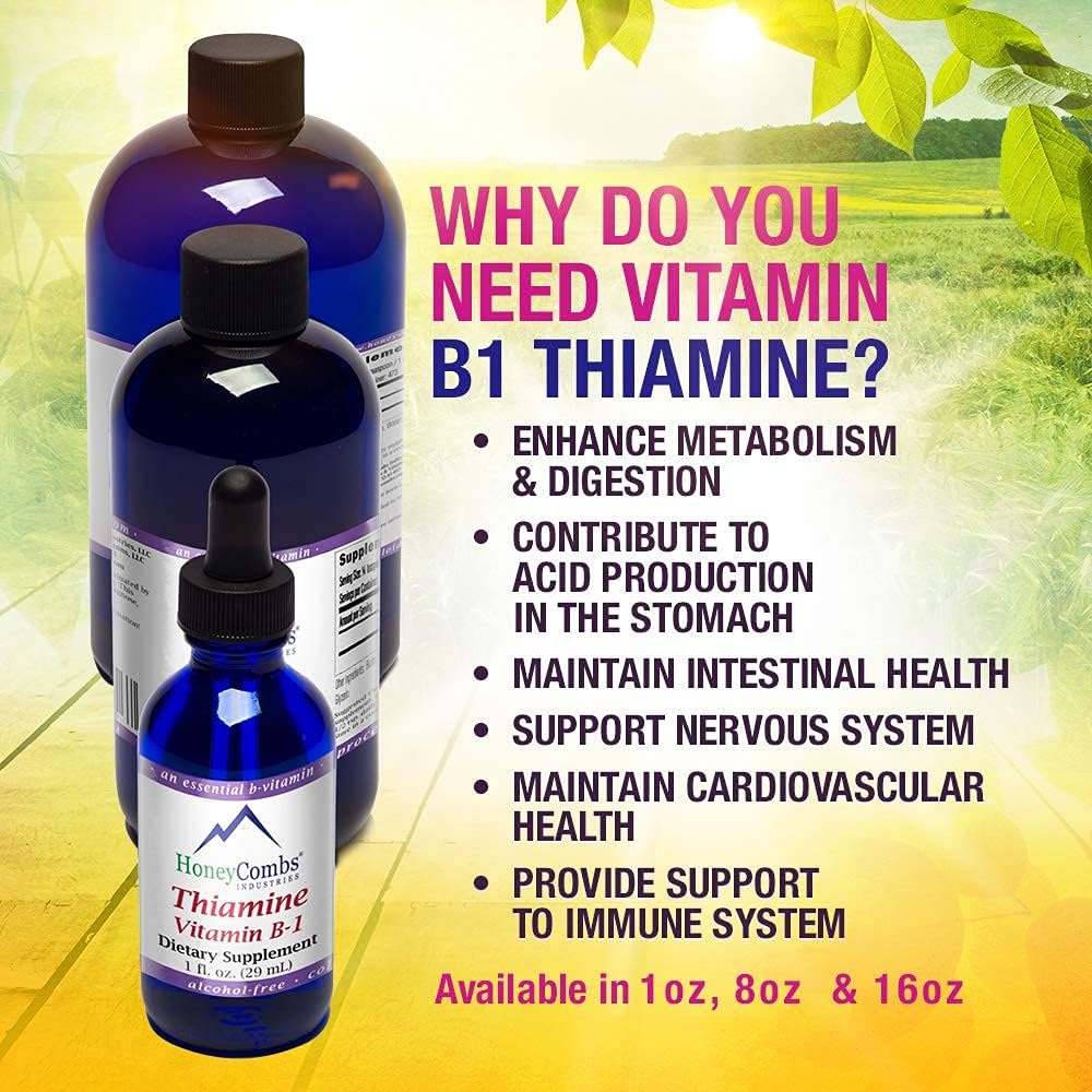 High Potency Vitamin B1 Drops - Vegan Thiamine Liquid for Nervous System Health & Energy Boost - 8 oz Vegan Supplement