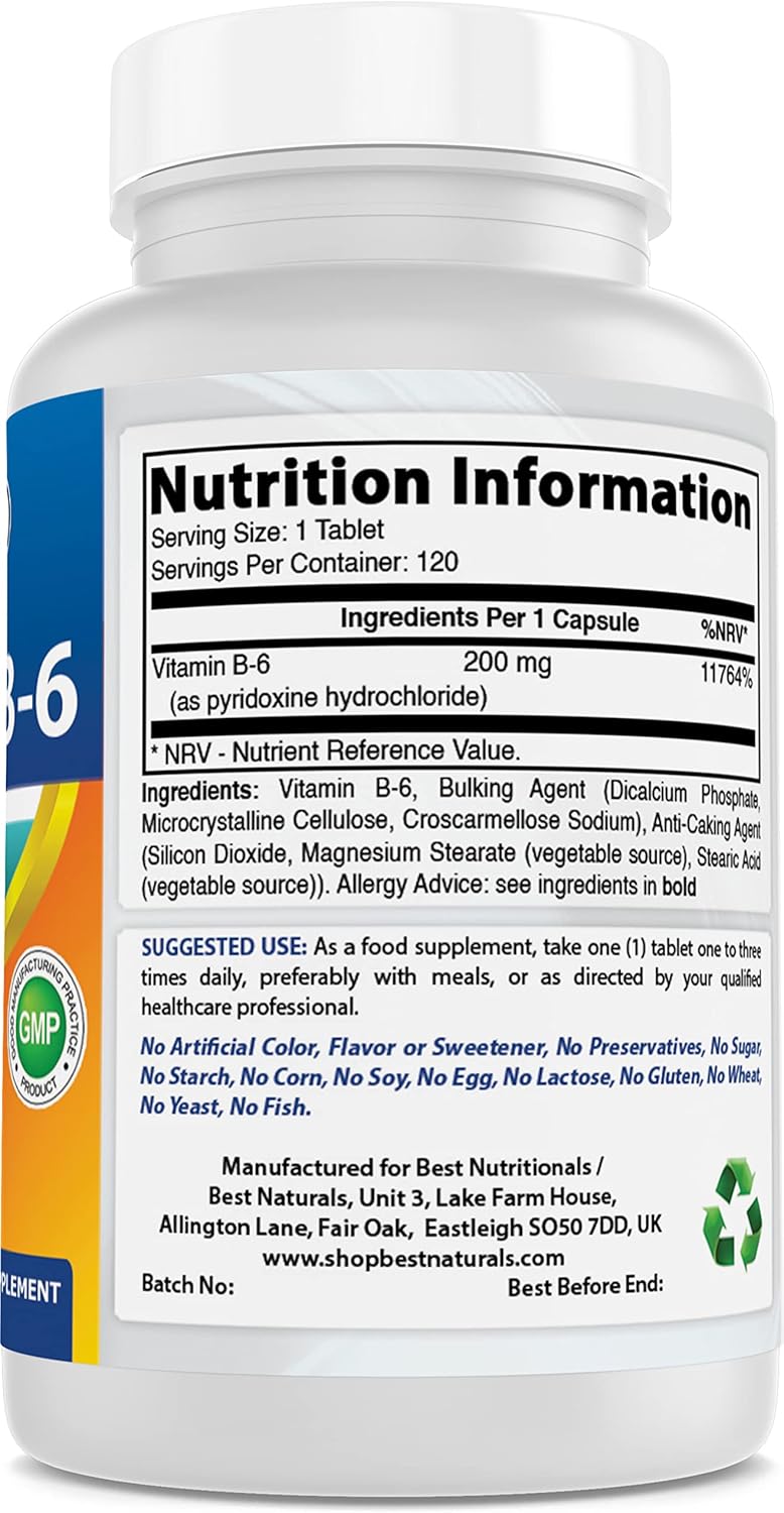High Potency Vitamin B1 Thiamine Mononitrate 500mg & B6 200mg Supplement by Best Naturals