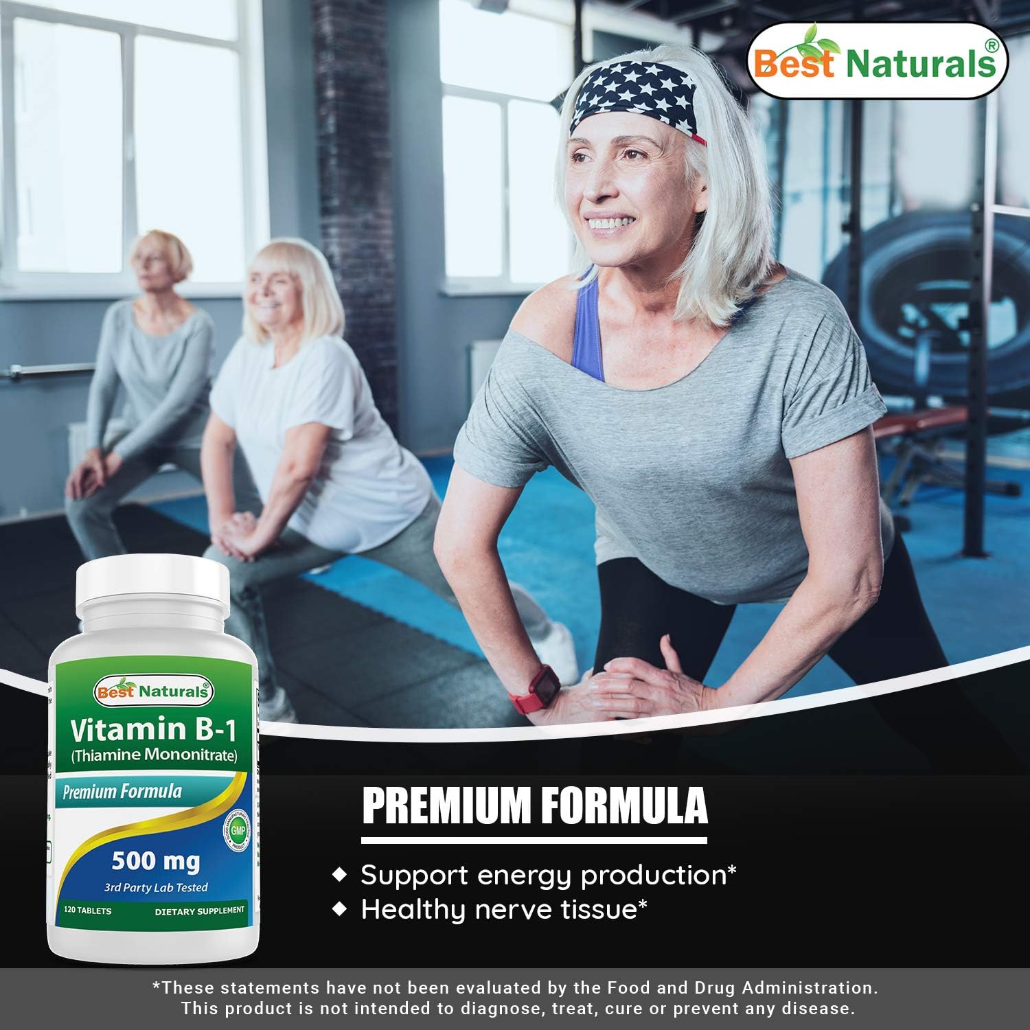 High Potency Vitamin B1 Thiamine Mononitrate 500mg & B6 200mg Supplement by Best Naturals