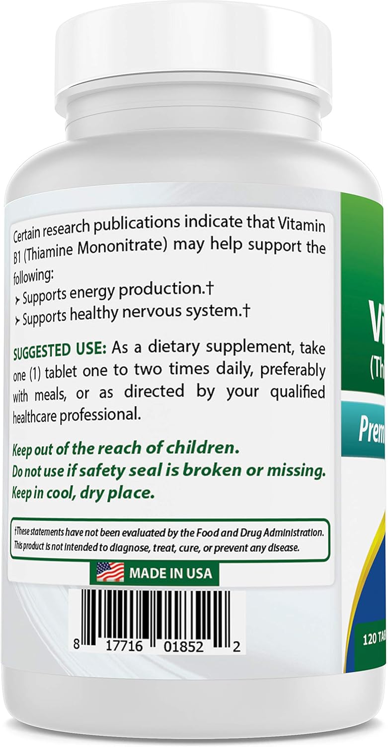 High Potency Vitamin B1 Thiamine Mononitrate 500mg Tablets - 240 Count - Best Naturals