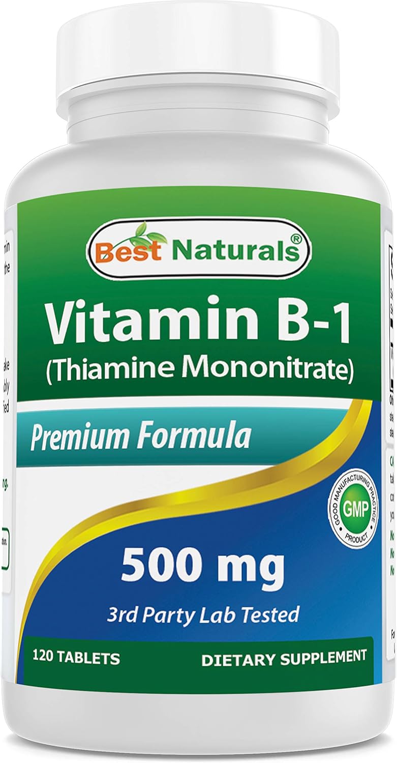 High Potency Vitamin B1 Thiamine Mononitrate 500mg & B6 200mg Supplement by Best Naturals